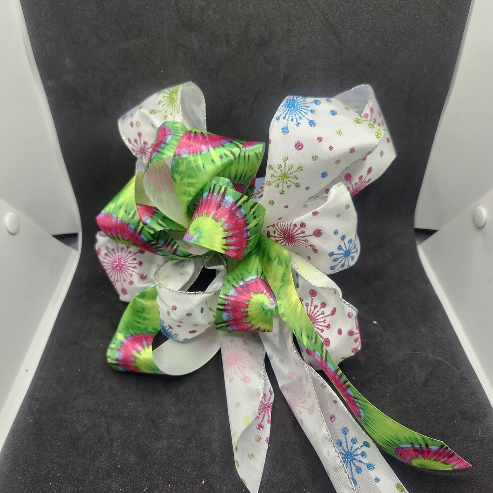 Hand Crafted Hair Bow Barrette Clip Colorful Ribbon Bow with Firework Pattern